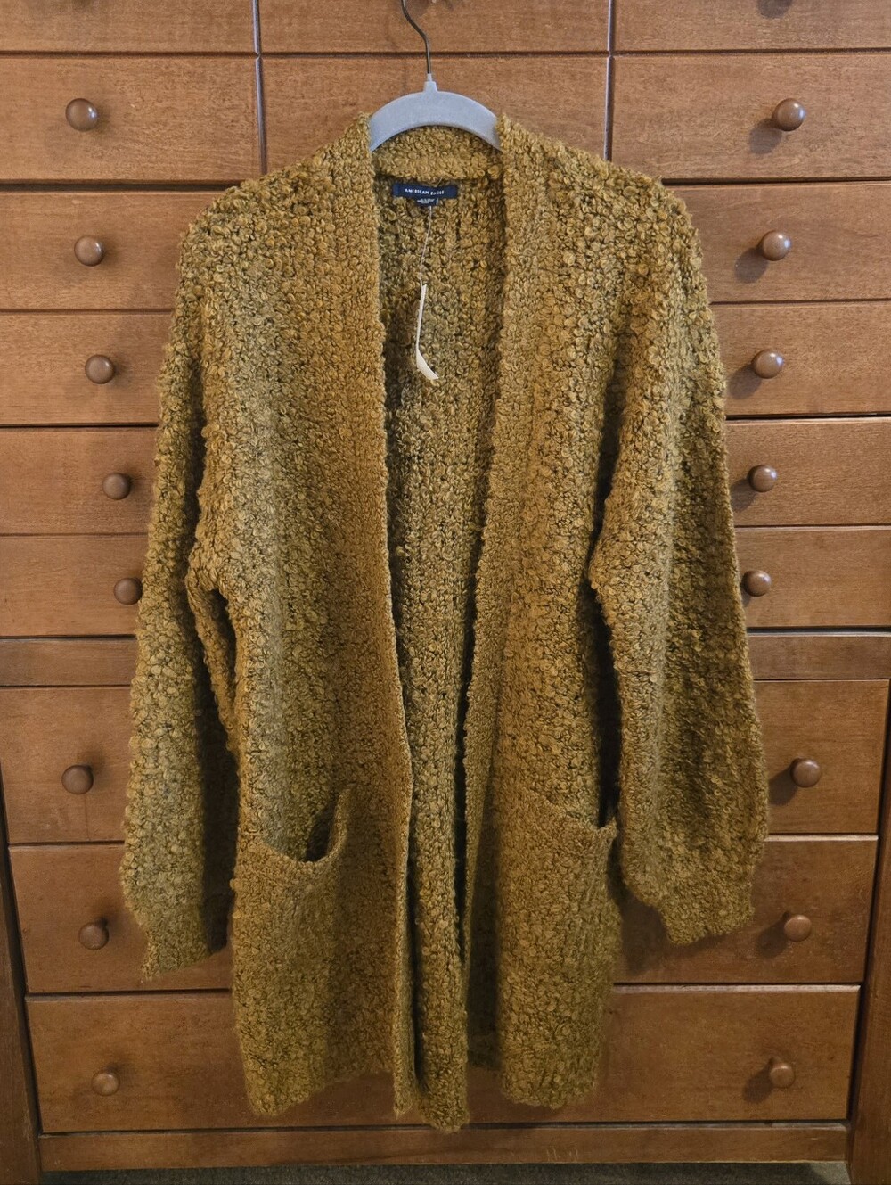 American Eagle Outfitters Mustard Bouclé Open-Front Cardigan